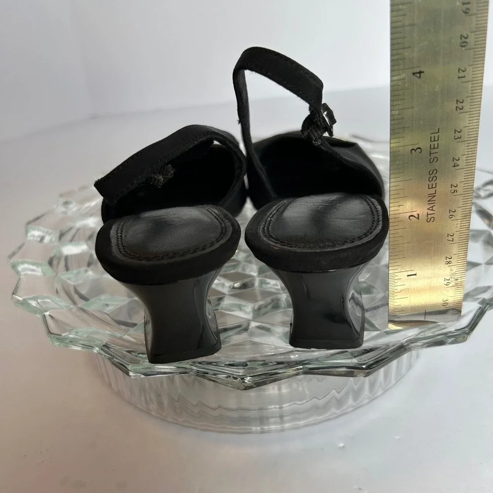 Life Stride Black Fabric‎ Slingback Heels Dress Shoes Buckle 7.5M
